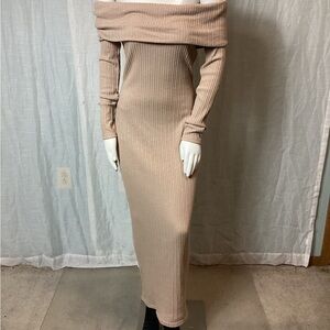 {2} NWT House of CB Rib-Knit Beige maxi Dress; Size: L
